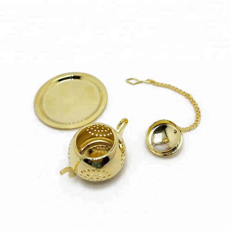 High quality cute stainless steel gold plating teapot tea infuser tea ball with chain