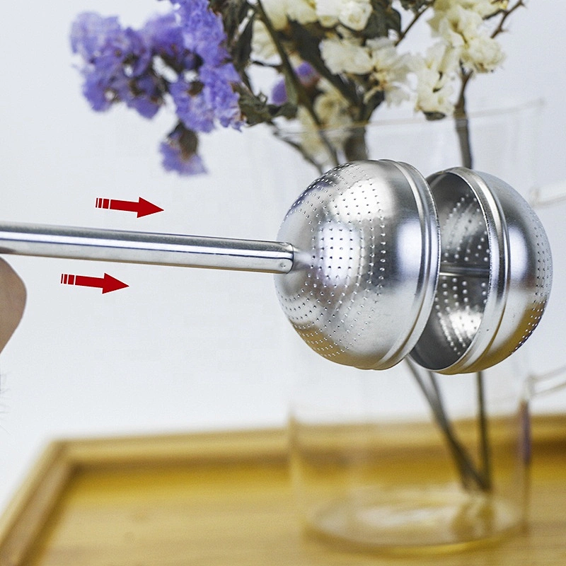 304 stainless steel ellipse ball shape tea infuser tea strainer with pushing handle