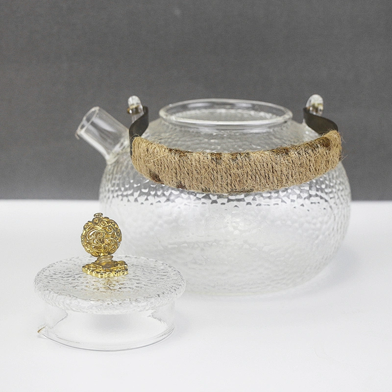 handmade  high borosilicate food grade heat resistant glass teapot  with malleolar stria pattern