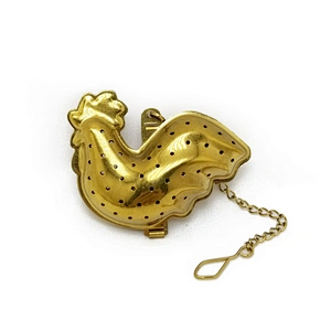 Stainless steel titanium gold plating rooster shape tea infuser with chain