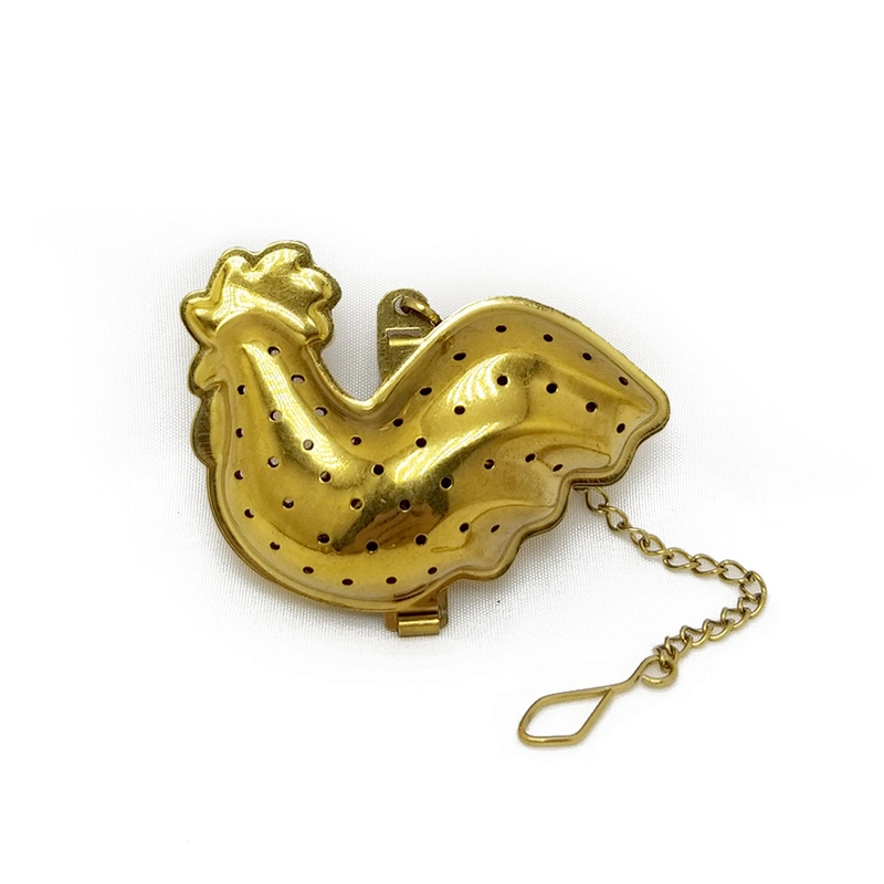 Stainless steel titanium gold plating rooster shape tea infuser with chain