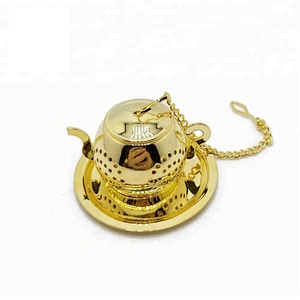 High quality cute stainless steel gold plating teapot tea infuser tea ball with chain