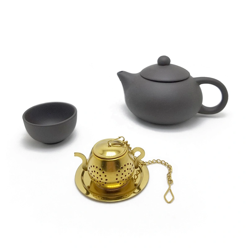 Stainless steel titanium gold plating teapot tea infuser tea ball with chain