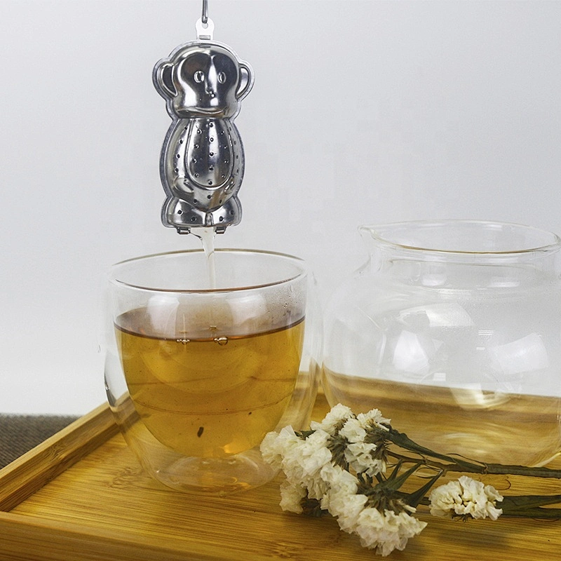 High quality stainless steel monkey shape tea infuser tea strainer with drip tray
