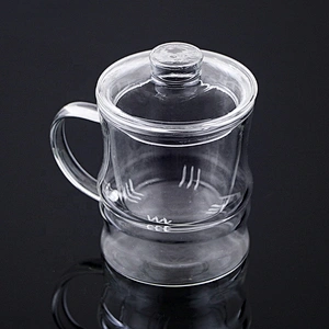 Hot selling 350 ML high borosilicate heat resistant glass tea cup mug with glass infuser and lid