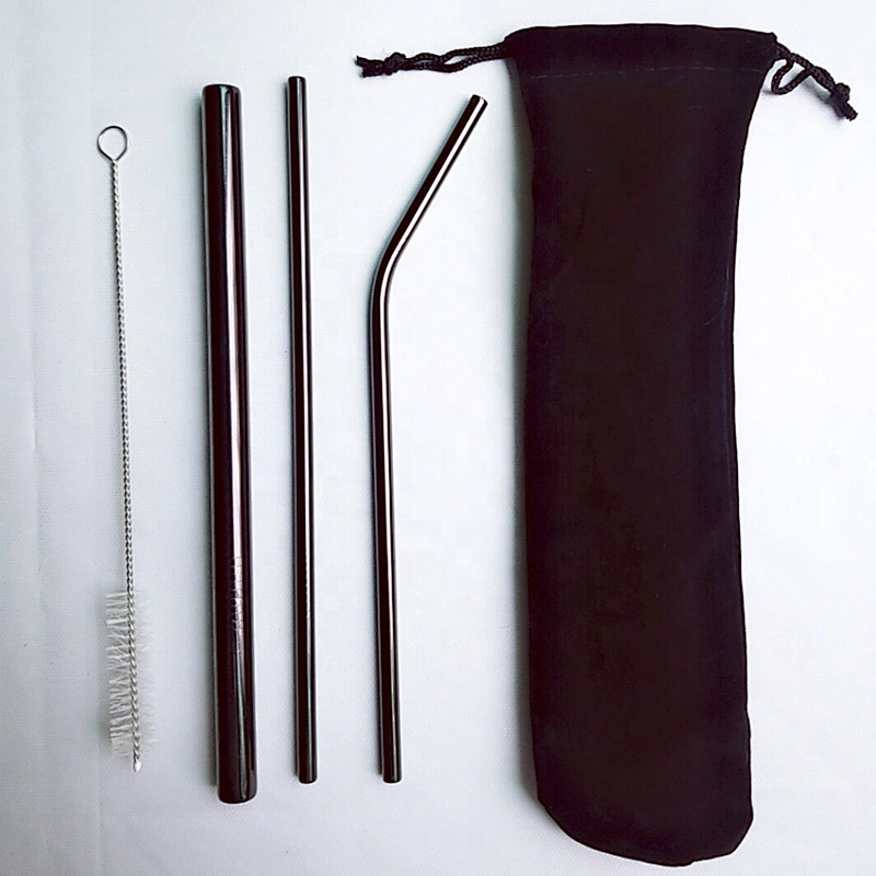 304 reusable stainless steel 4 pcs metal drinking straw set pearl milk tea straw set