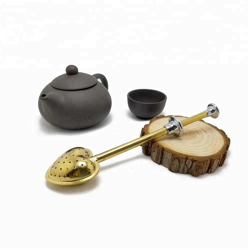 Hot selling stainless steel titanium gold plating heart shape tea infuser tea ball with handle