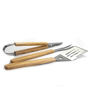 China supply barbeque wooden handle grill set 3 piece bbq set