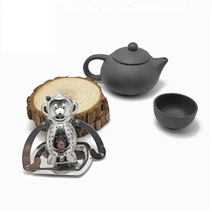 High quality stainless steel monkey shape tea infuser tea strainer with drip tray
