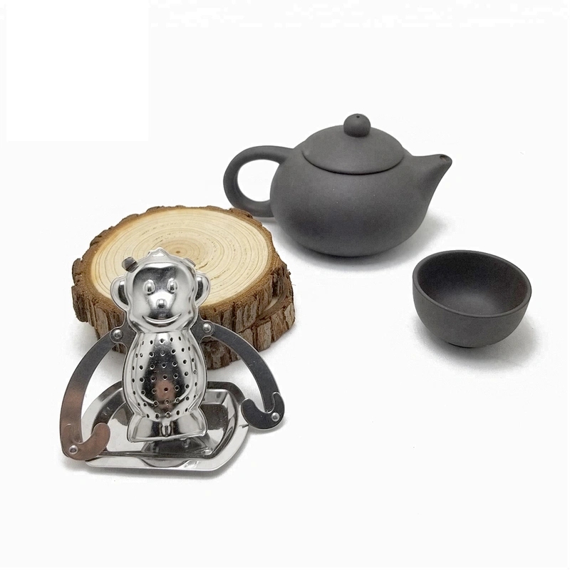 High quality stainless steel monkey shape tea infuser tea strainer with drip tray
