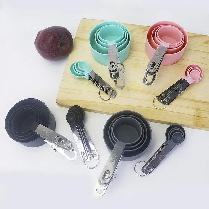 Hot selling 8 piece stainless steel plastic measuring cups and measuring spoons