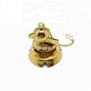Hot selling stainless steel titanium gold plating duck shape tea infuser tea strainer tea ball with chain