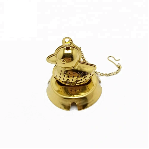 Hot selling stainless steel titanium gold plating duck shape tea infuser tea strainer tea ball with chain