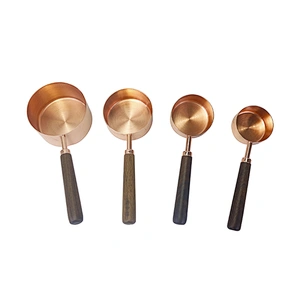 Gold Color Stainless Steel  Tea Coffee Seasoning Sets  Measuring Cup And Spoon With Wooden Handle