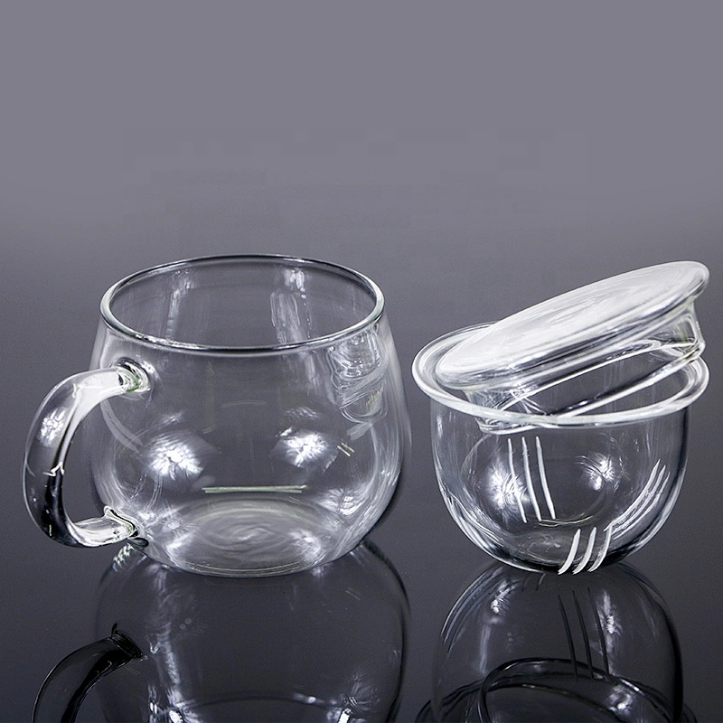 300 ML  high borosilicate heat resistant glass tea cup mug with glass infuser and cover