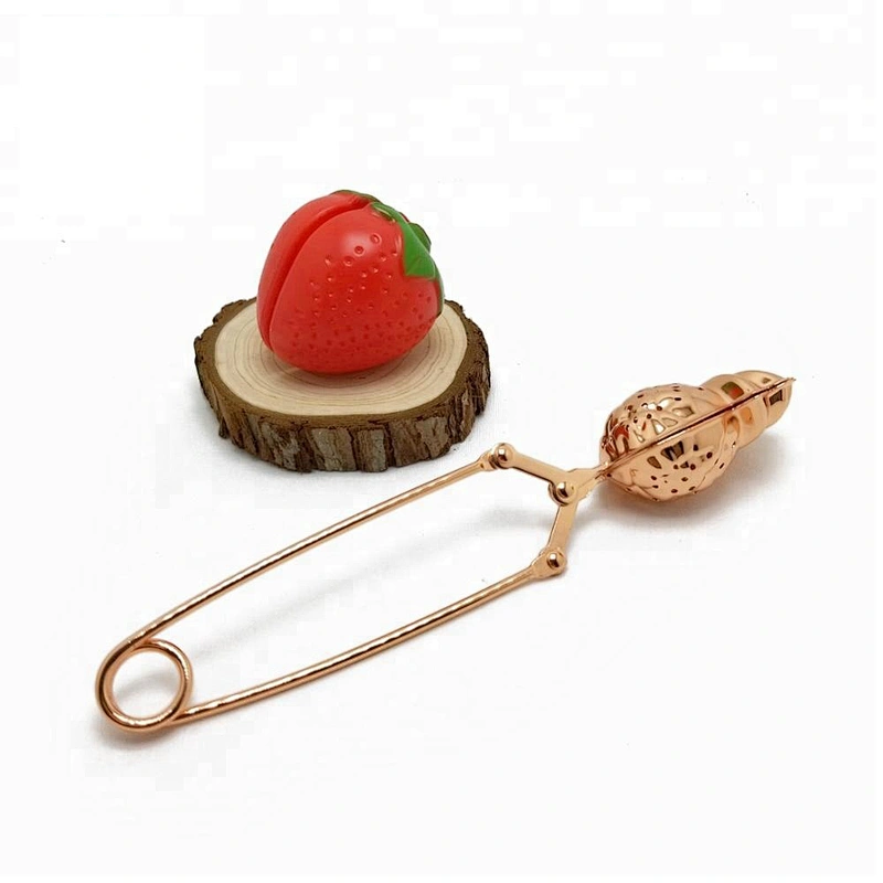 High quality stainless steel rose gold plating pineapple shape tea infuser with clamp handle