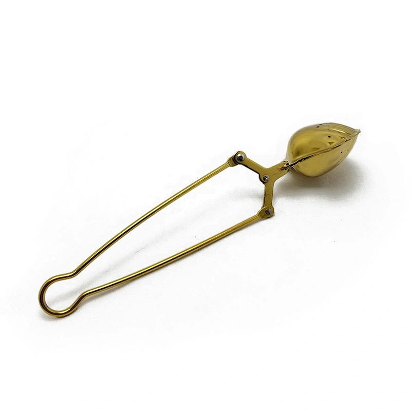 Stainless steel tea strainer tea filter titanium gold plating shell shape tea infuser with handle