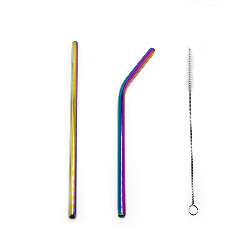 Promotional reusable 2 pcs stainless steel 8mm metal drinking straw with 1 pcs brusher set