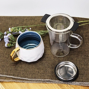 High quality stainless steel tea strainer basket shape tea infuser tea maker with TPR handle