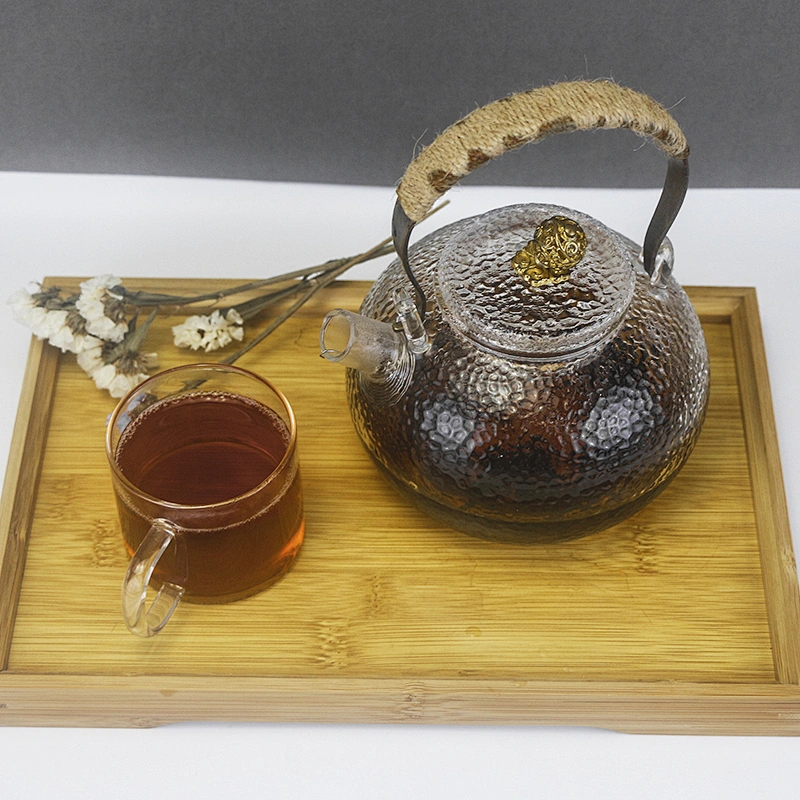 handmade  high borosilicate food grade heat resistant glass teapot  with malleolar stria pattern