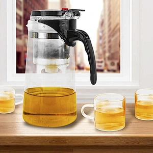 Hot selling high borosilicate heat resistant glass teapot tea maker with button