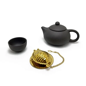 Stainless steel tea strainer tea filter conch shape titanium gold plating tea infuser with chain