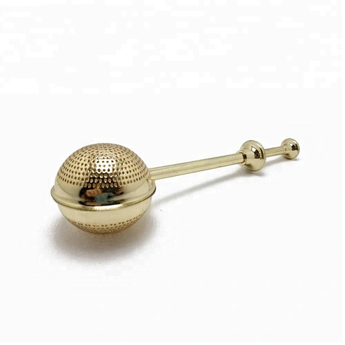 High quality stainless steel gold plating ball shape tea infuser tea ball with handle