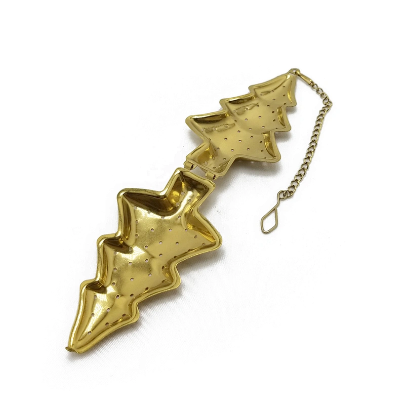 Stainless steel titanium gold plating christmas tree shape tea infuser with chain