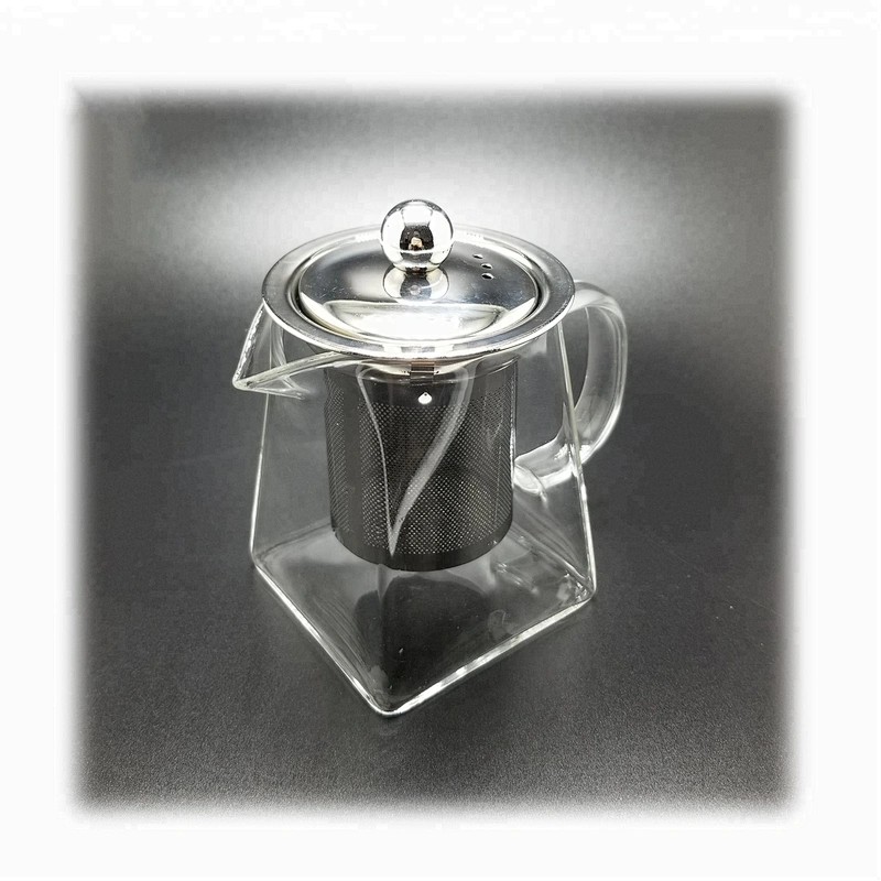 Hot selling high borosilicate heat resistant square bottom glass  teapot with infuser