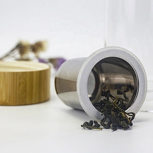 high borosilicate glass water bottle drinking bottle with tea infuser bamboo lid