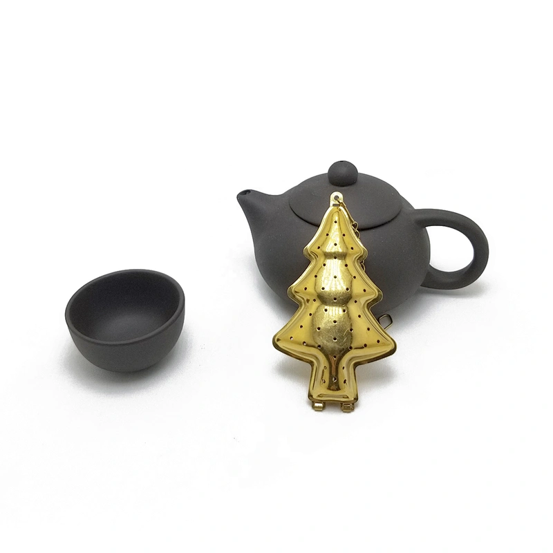 Stainless steel titanium gold plating christmas tree shape tea infuser with chain