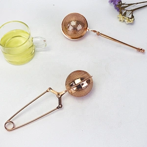 Rose gold stainless steel ball shape tea infuser tea strainer with clamp handle