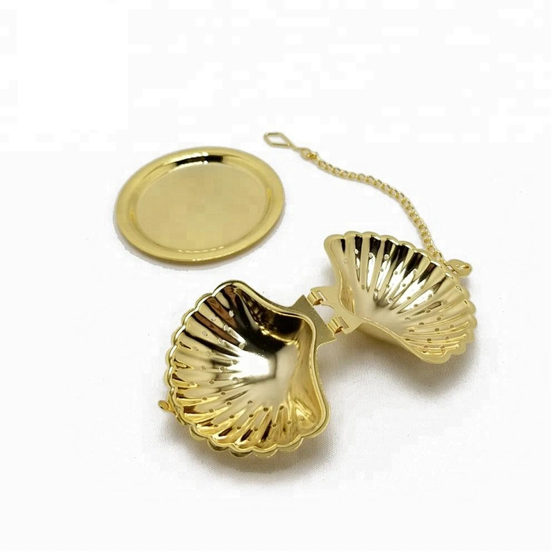 High quality stainless steel gold plating shell shape tea infuser tea ball with chain