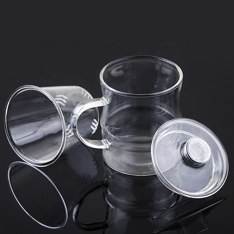 Hot selling 350 ML high borosilicate heat resistant glass tea cup mug with glass infuser and lid
