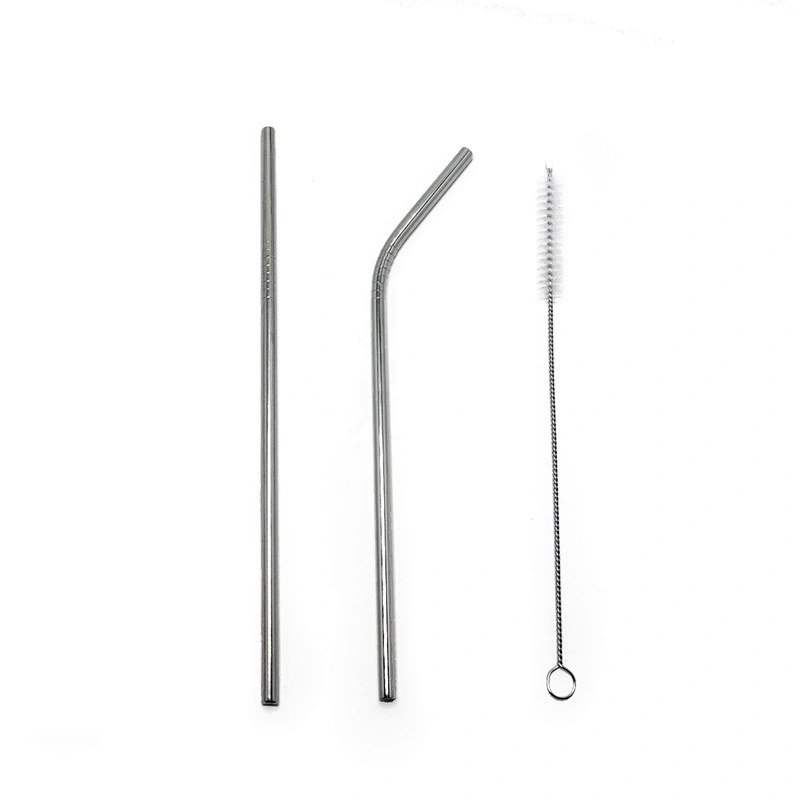 Promotional reusable 2 pcs stainless steel 6mm metal drinking straw with 1 pcs brusher set