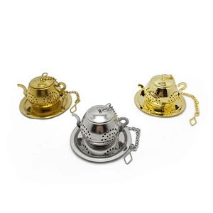 Stainless steel titanium gold plating teapot tea infuser tea ball with chain