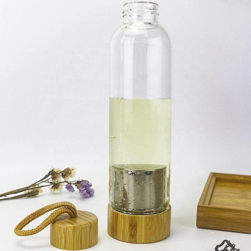 high borosilicate glass water bottle drinking bottle with tea infuser bamboo lid