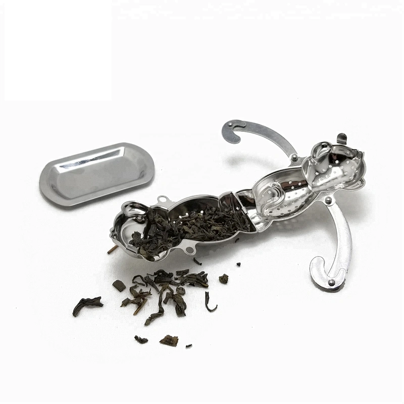 High quality stainless steel monkey shape tea infuser tea strainer with drip tray