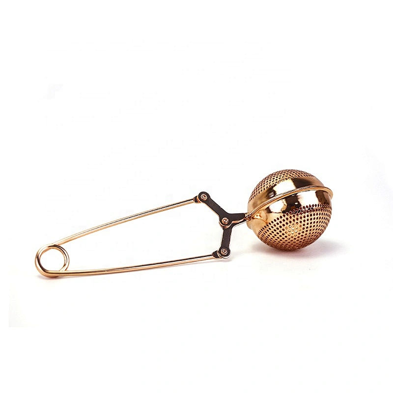 Rose gold stainless steel ball shape tea infuser tea strainer with clamp handle