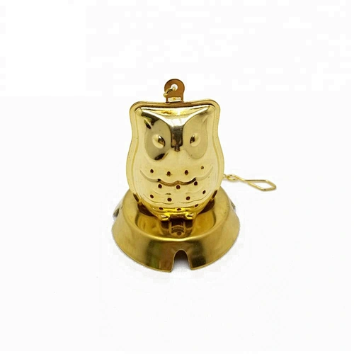 New design stainless steel titanium gold plating owl shape tea infuser with chain