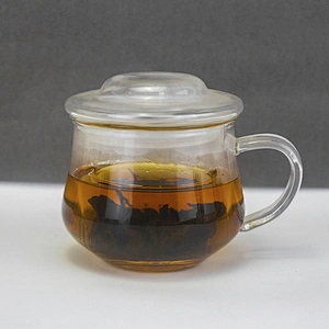 300 ML  high borosilicate heat resistant glass tea cup mug with glass infuser and lid