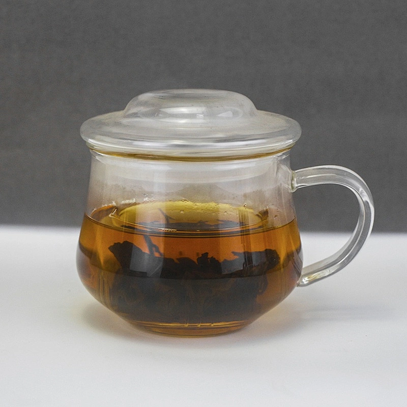300 ML  high borosilicate heat resistant glass tea cup mug with glass infuser and lid