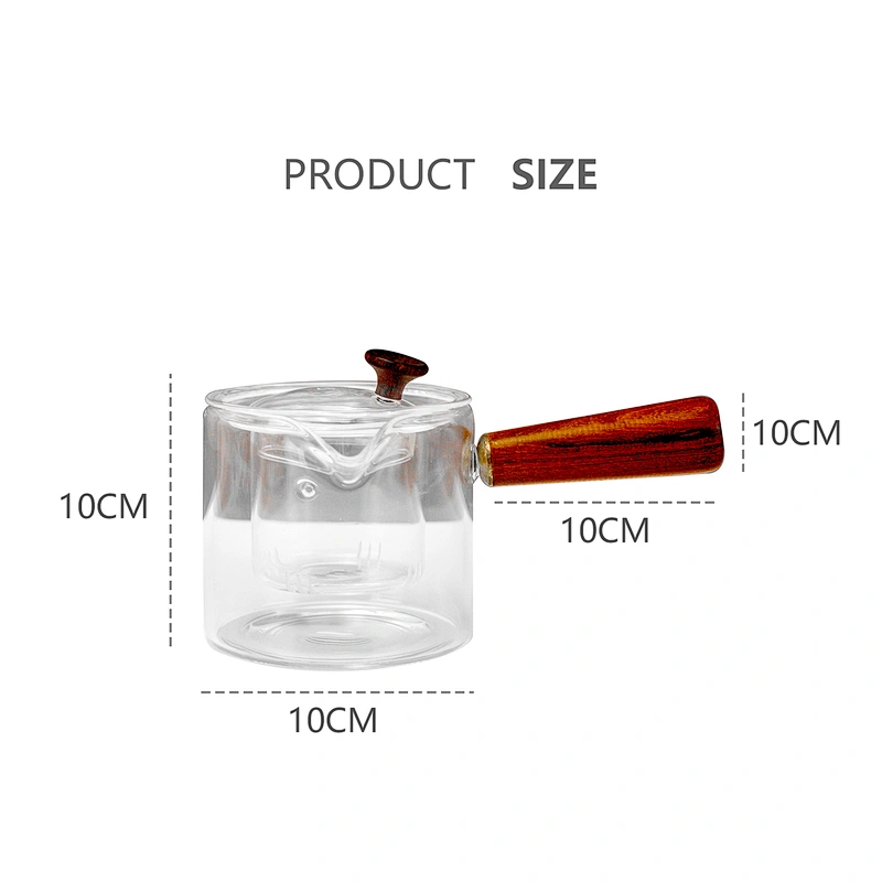Handmade  high borosilicate heat resistant glass teapot  with glass infuser and wooden handle