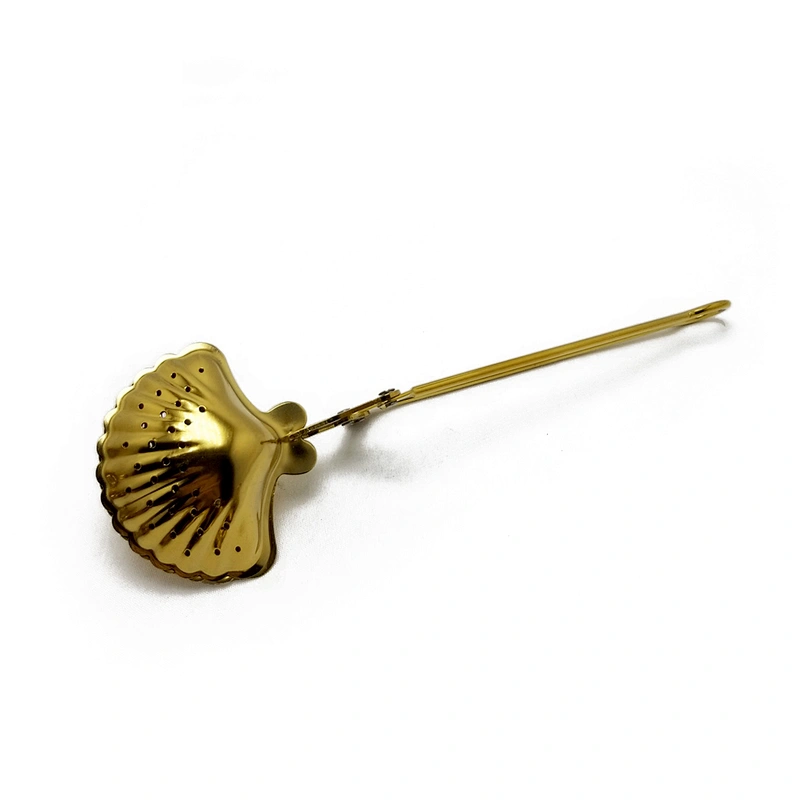 Stainless steel tea strainer tea filter titanium gold plating shell shape tea infuser with handle