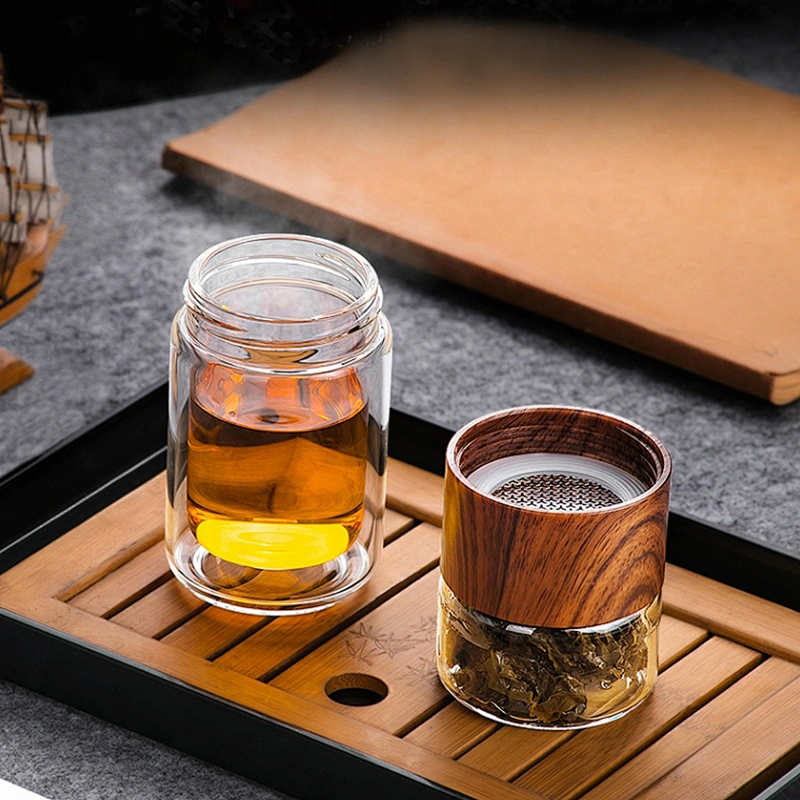 Double Wall Glass Water Bottle Tea Bottle Mug Cup with Tea Infuser