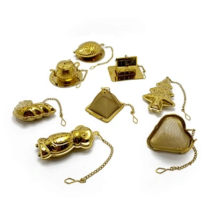 Stainless steel titanium gold plating monkey shape tea infuser with drip tray