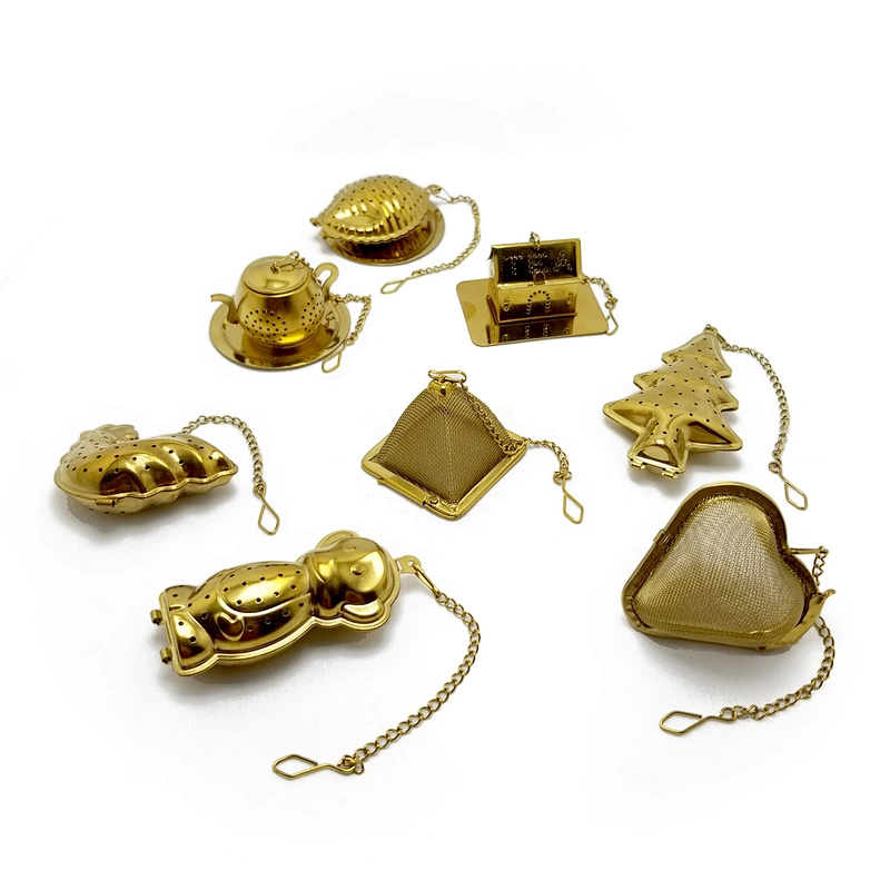 Stainless steel titanium gold plating monkey shape tea infuser with drip tray