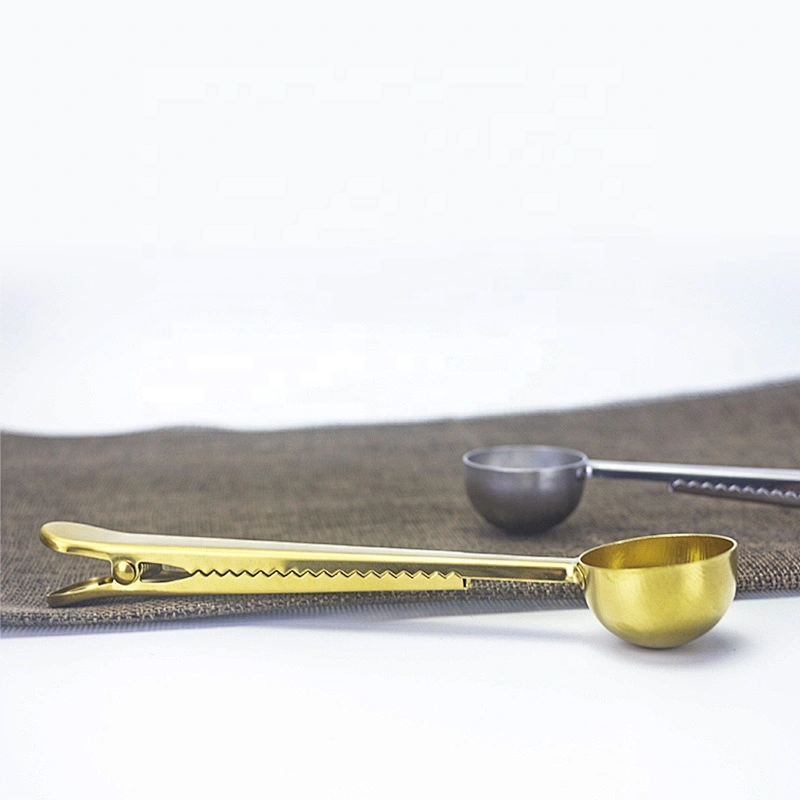 stainless steel gold copper coffee bean tea measuring spoon/scoop with bag clip
