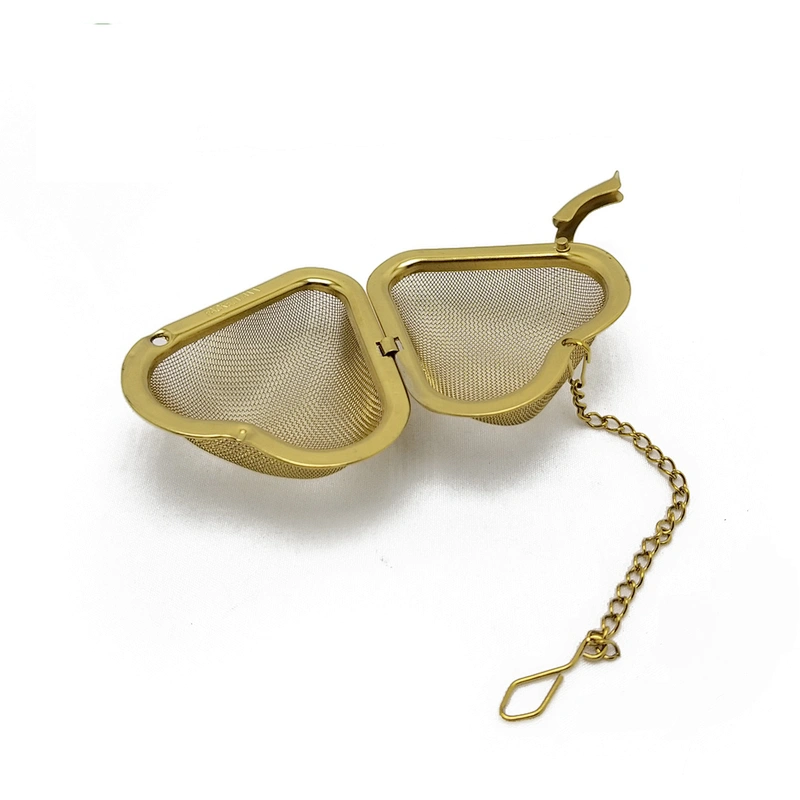 Stainless steel titanium gold plating mesh heart shape tea infuser with chain
