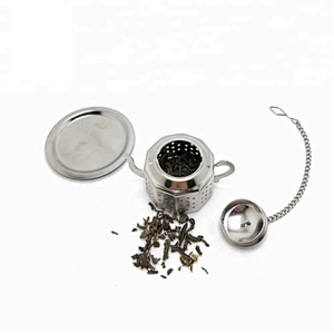 Promotional food grade stainless steel teapot shape tea infuser with chain